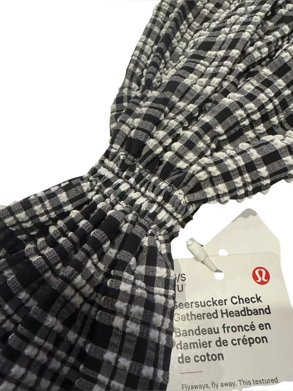 Lululemon gingham Seersucker Check Gathered Headband scrunchie White Black NWT